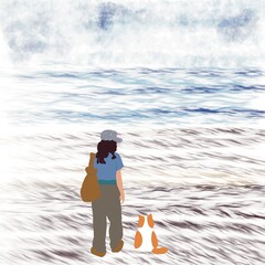 person and cat in the sea