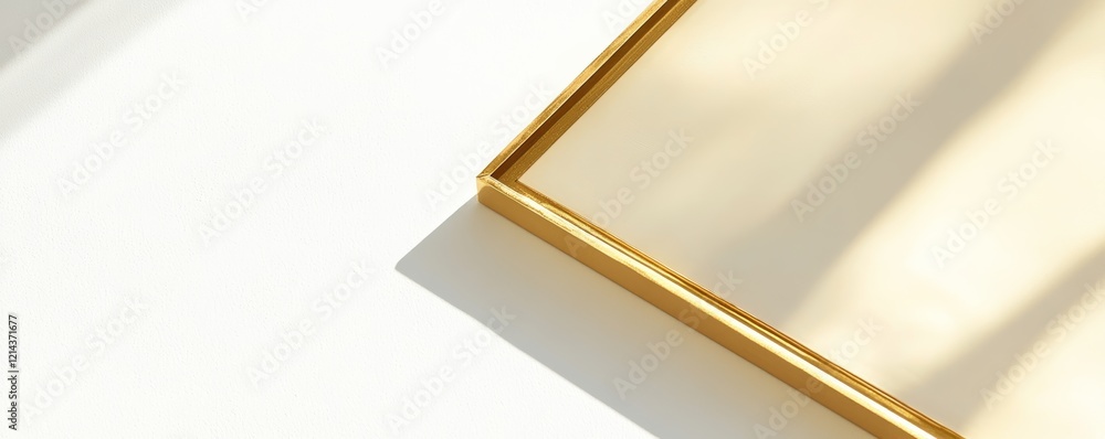 Poster elegant golden frame casting shadows on a white background, creating a luxurious and minimalist aest