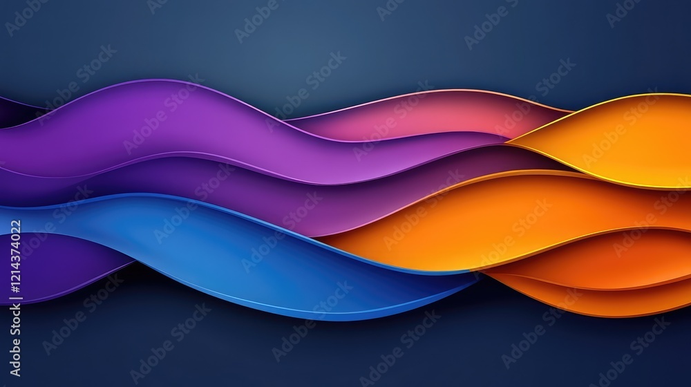 Poster abstract d shapes and vibrant colors forming a dynamic pattern on a gradient background.