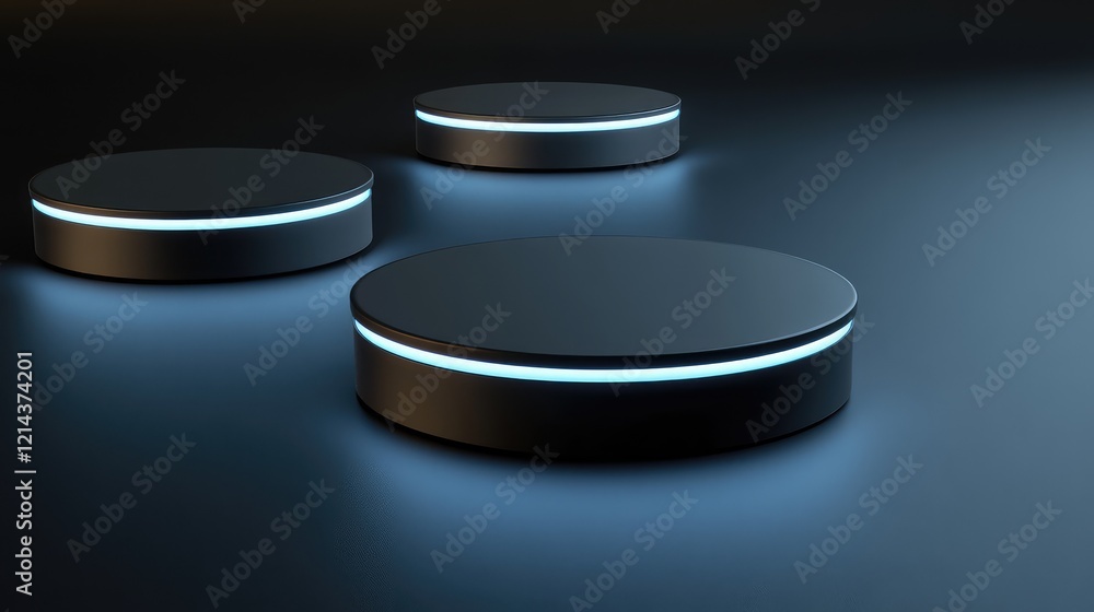 Poster abstract design of futuristic d product elements glowing on a sleek background with empty areas for 