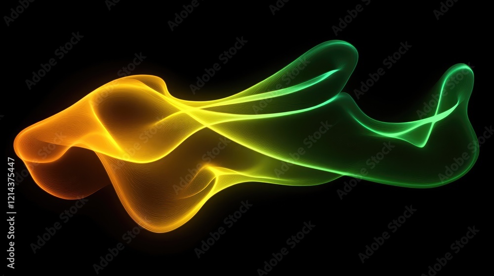 Poster abstract neon light trails on a dark background, forming intricate and dynamic patterns.