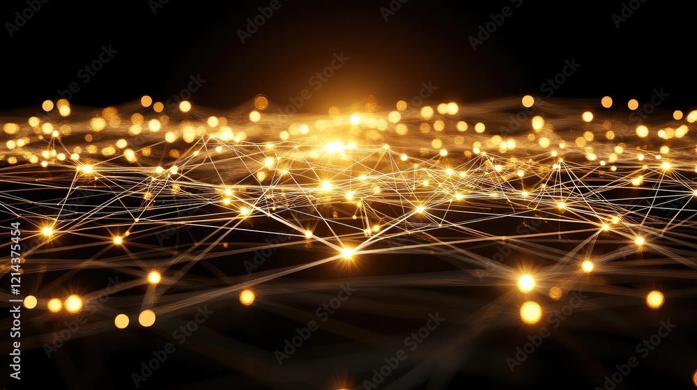 Poster abstract network concept with glowing connected lines and dots on a dark background. large central s
