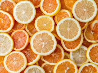 Obraz premium Assorted Fresh Citrus Fruit Slices on Colorful Background