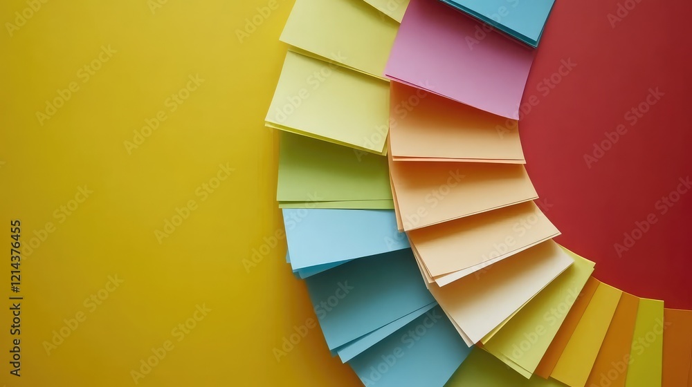 Poster a stack of colorful sticky notes arranged in a fan shape, symbolizing ideas and brainstorming.