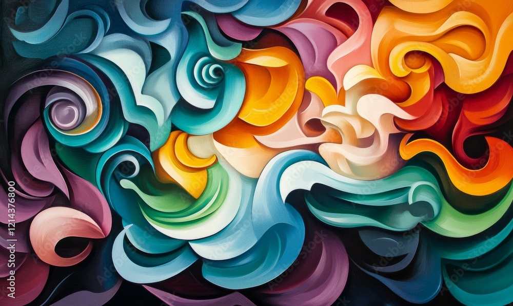 Poster colorful abstract shapes create dynamic visual movement and depth
