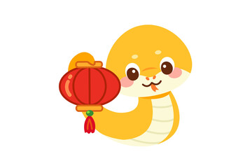 Happy Chinese New Year 2025 cute sake zodiac with lantern 