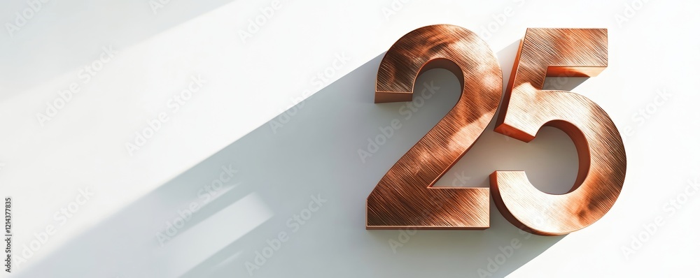 Poster brushed metal number twenty-five casting a sleek shadow against a clean white background, creating a