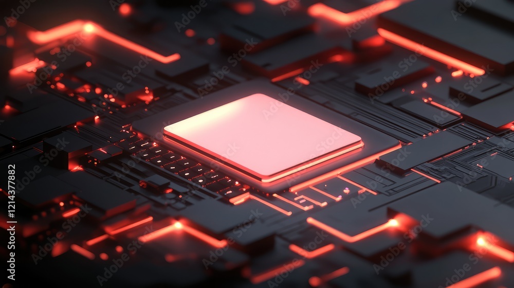 Poster digital workspace concept with a glowing keyboard and a blank laptop screen surrounded by space for 