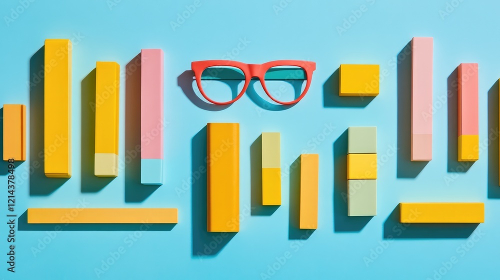 Aufkleber flat lay of minimalistic office items on a pastel background with ample space for design overlays.