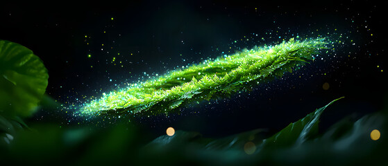 Magical floating leaf enchanted forest nature photography mystical environment close-up view ethereal concept