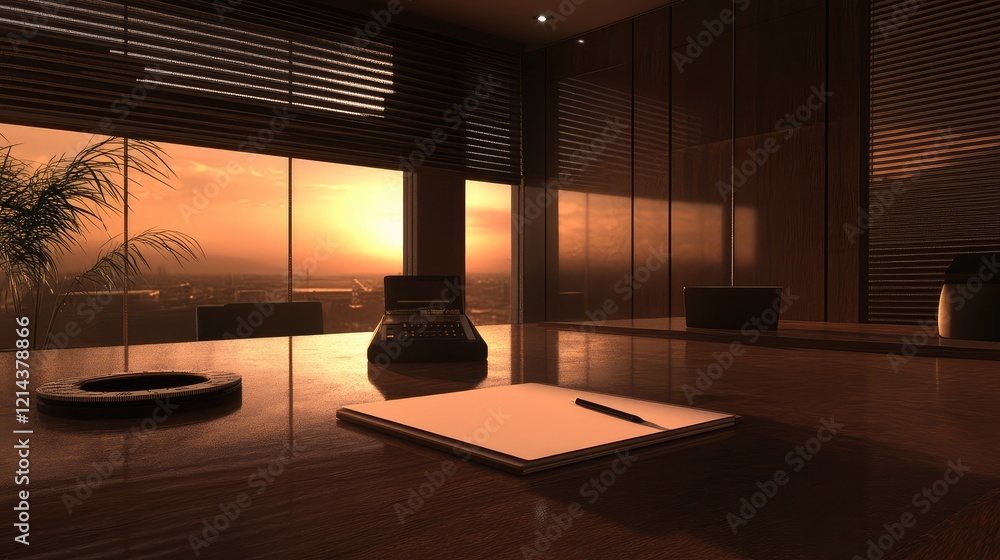 Poster modern desk setup with a focus on a blank sketchpad and measuring tape on a wooden table offering sp