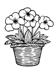 Pansies Blooming Beautifully In A Woven Pot