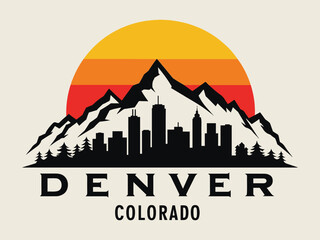 Denver Colorado Skyline with Rocky Mountains and Ski Slopes Vector Illustration