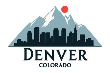 Denver Colorado Skyline with Rocky Mountains Vector Illustration