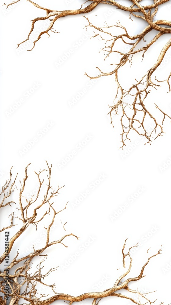 Poster minimalist white backdrop featuring delicate bare branches creating elegant negative space for graph