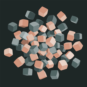 Foam cubes pit radial circle shape abstract background. Funny soft covered blocks of kids playing. Vector illustration.