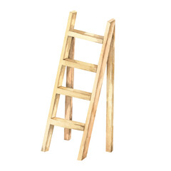 Garden staircase clipart. Wooden ladder hand drawn watercolor illustration. Rustic stepladder for farm-themed designs, DIY garden decor, or crafting unique patterns for merchandise or invitations