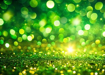 Obraz premium Lime Green Glitter Background, Sparkling Blurred Lights, Abstract Twinkling Bokeh, Festive Holiday Texture