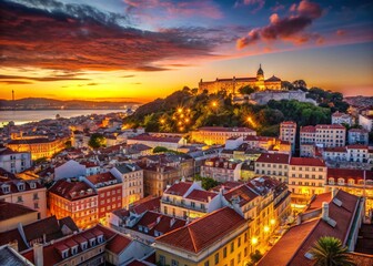 Obraz premium Lisbon Evening Aerial: Panoramic View of Martim Moniz Square from Nossa Senhora do Monte