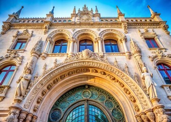 Fototapeta premium Lisbon Rossio Station Entrance: Detailed Drone View of Historic Gateway