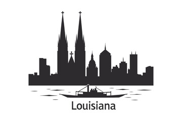 Obraz premium New Orleans Louisiana Skyline with St. Louis Cathedral and Steamboat