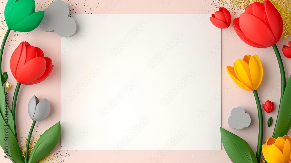 Aufkleber white background with a frame of flowers and a blank space. the flowers are in various colors and si
