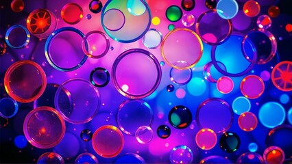 A mesmerizing abstract wallpaper featuring vibrant, glowing circles in an array of colors, softly blending against a dark backdrop. The dynamic arrangement of light and hues