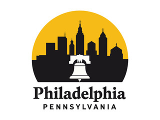 Naklejka premium Philadelphia Pennsylvania Skyline with Liberty Bell and Cobblestones