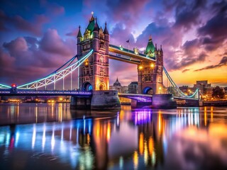 Obraz premium London Tower Bridge Night HDR, Iconic Landmark, Cityscape, England
