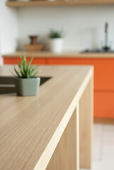 Close-Up View of a Smooth Light Wood Countertop with Geometric Functional Edges