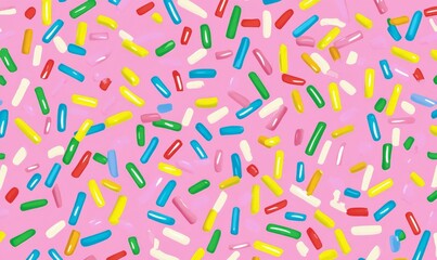 Colorful sprinkles pattern on pink background
