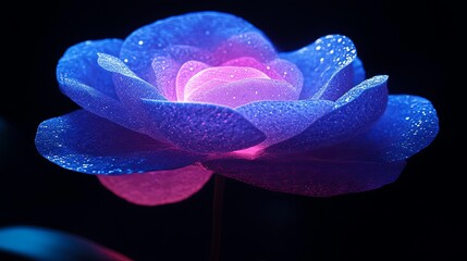 Delicate illuminated flower showcases vibrant hues amid a dark background for an enchanting visual experience. Generative AI