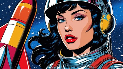 beautiful female astronaut character Illustrations galaxy background