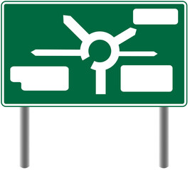 UK green road sign with a roundabout and space for your text, Choice or direction concept