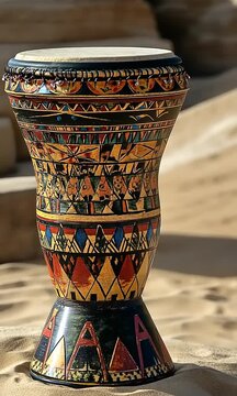 Ornate Hand-Painted Darbuka Drum in Desert Setting