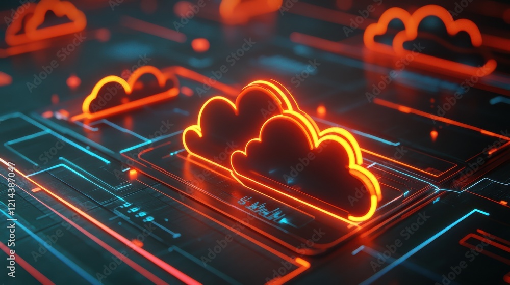 Poster colorful digital cloud computing architecture visualization