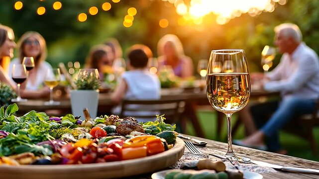 Family and Friends Celebrating in a Sunny Garden Party