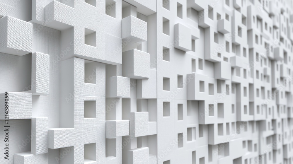 Poster abstract white cubic structure: a 3d render of interlocking cubes creating a complex geometric patte