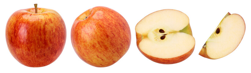 red apple (Envy Apple), half and slice isolated, fresh red apple, transparent PNG, PNG format