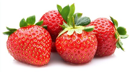 Fresh Strawberries with Leaves Splashing into Water Against White Background, Captured in a Close-Up Macro Shot with Bright Lighting and Water Droplets for a Vibrant and Refreshing Commercial Look.
