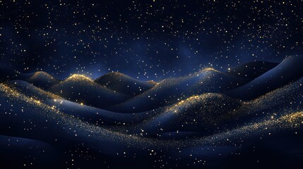 Golden glitter hills, night sky, abstract background, website design