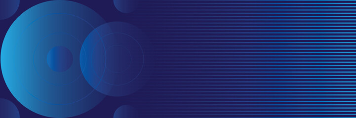 Abstract blue geometric lines on dark blue background. Modern blue gradient circle and straight stripes design