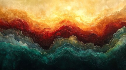 Abstract Landscape Painting with Vivid Color Palette and Textured Mountains