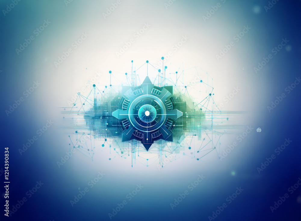 Leinwandbilder abstract digital art depicting a futuristic compass or control panel, rendered in cool blues and gre
