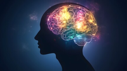 Illuminated Brain Within A Silhouetted Head