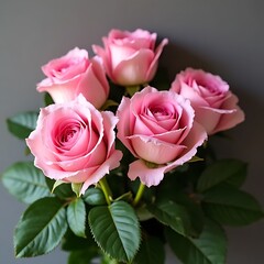 Obraz premium Pink Roses Bouquet: A captivating bouquet of five delicate pink roses, their velvety petals unfurling in elegant symmetry, exudes romance and timeless beauty.