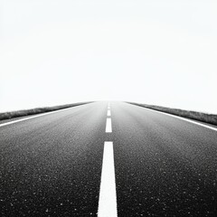 Empty Road Leading to Horizon in Monochrome Landscape Scene
