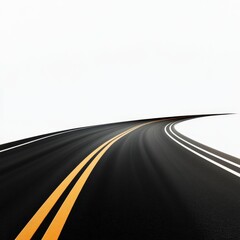Fototapeta premium Curved Asphalt Road with Yellow Lines Under Bright White Sky