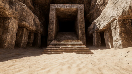 Hidden Underground Temple Complex Surrounded by Mysterious Sand in Gigapixel Detail