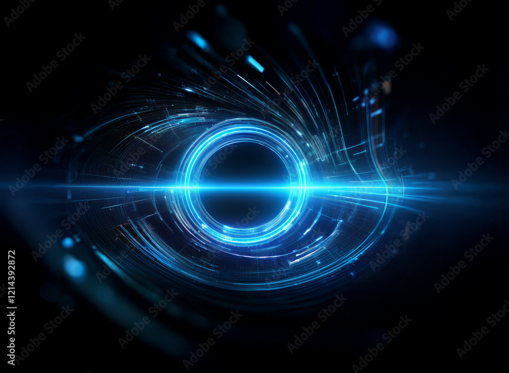 Aufkleber Abstract digital art depicting a glowing blue circular energy field with dynamic lines and a central dark void.  Suggests technology, futuristic concepts, and power.